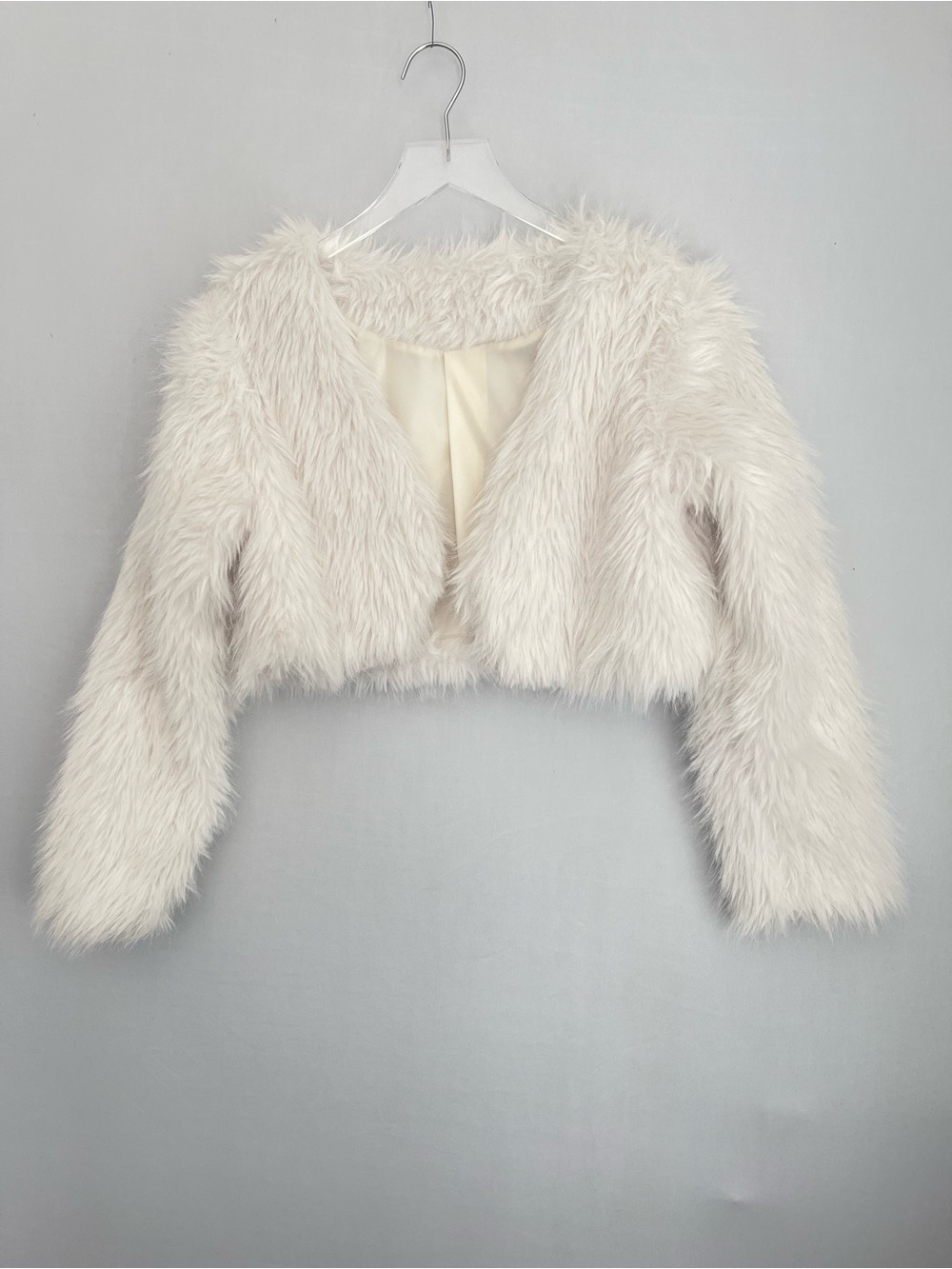 Creamy White Fur Cropped Bolero Jacket XS Faux